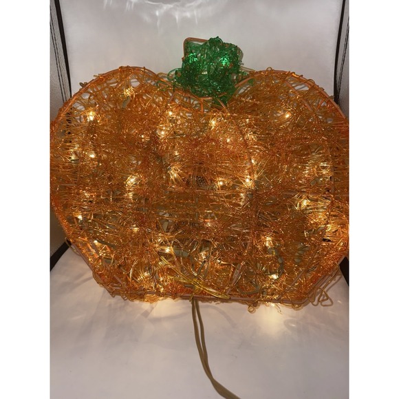 Vintage 14" Halloween Spun Spaghetti Pumpkin Jack-O-Lantern Lights Tested - Picture 4 of 8